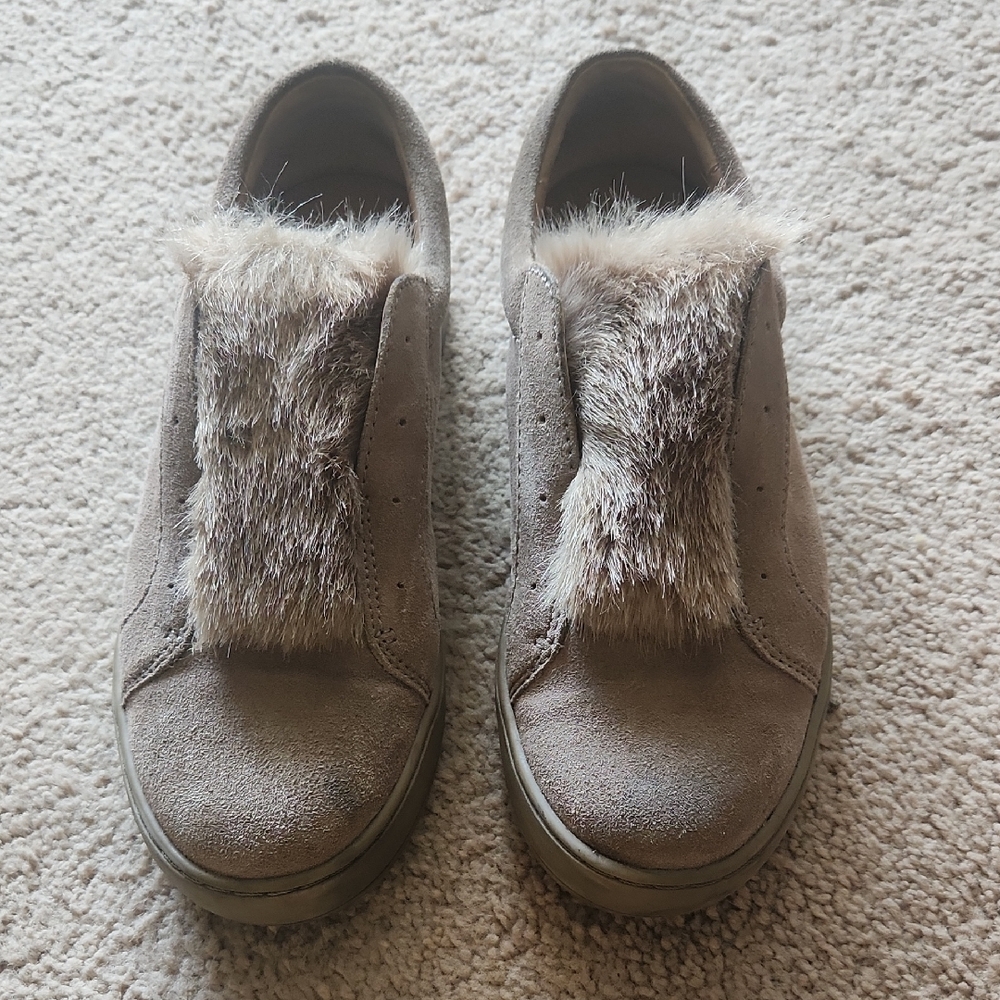 Franco Sarto Tan Fur-Trimmed Sneakers